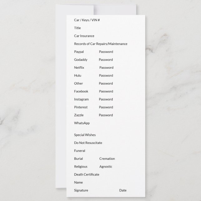 Tarjeta de documentos importantes (Reverso)