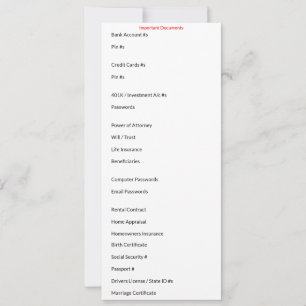 Tarjeta de documentos importantes