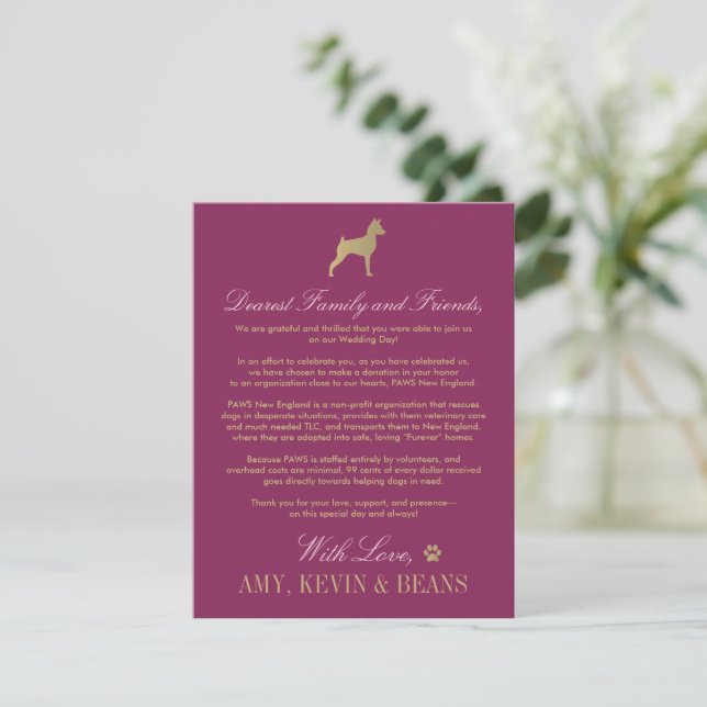 Tarjeta de donación de boda de rescate de animales (Anverso de pie)