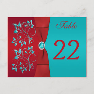 Tarjeta de dos caras roja, azul turquesa
