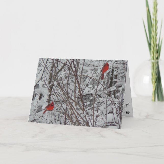 Tarjeta de dos cardenales 5x7 para Navidades (Anverso)