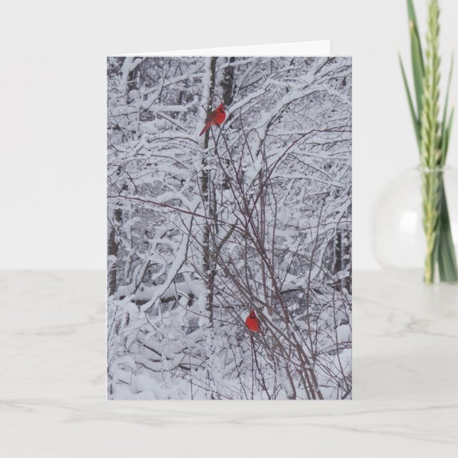 Tarjeta de dos cardenales 7x5 Navidades (Anverso)