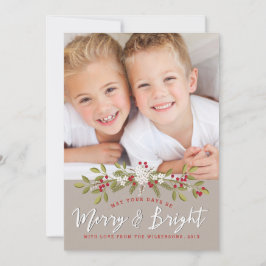 Tarjeta de dos fotos de Holiday Garland Merry & Br