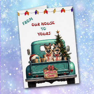 Tarjeta de dos Navidades de Camión de Pastor Alemá