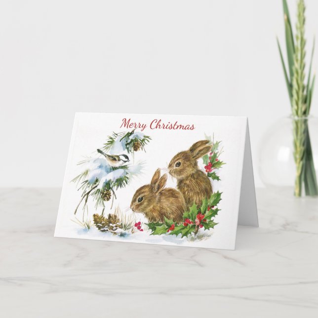 Tarjeta de dos Navidades de conejo (Anverso)
