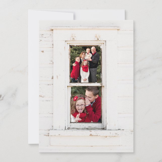 Tarjeta de dos Navidades de la ventana del granero (Anverso)