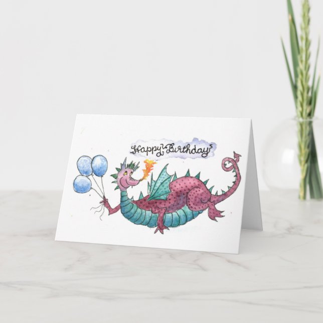 Tarjeta de dragón de cumpleaños feliz (Anverso)