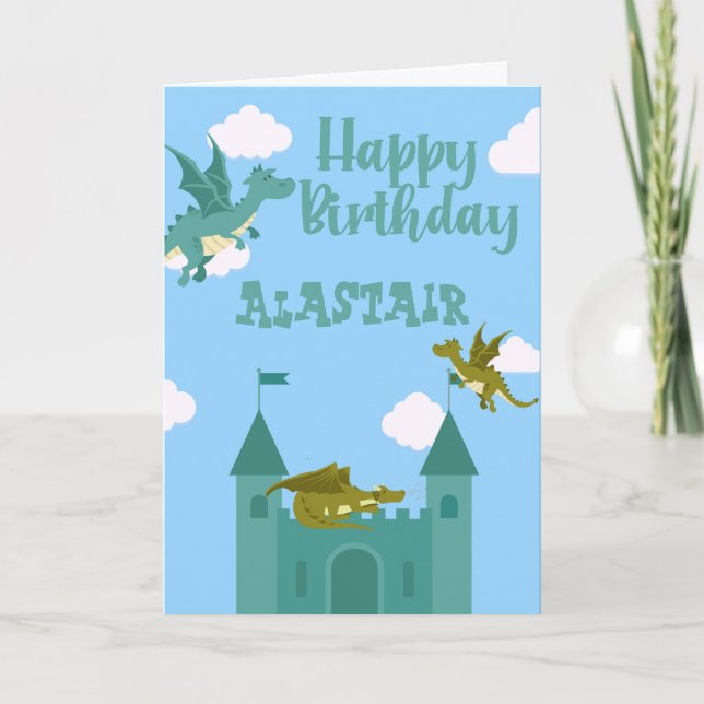 Tarjeta de dragón de cumpleaños para niños (Anverso)