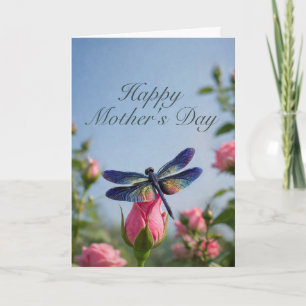 Tarjeta de Dragonfly con Capullo de Rosa para el D