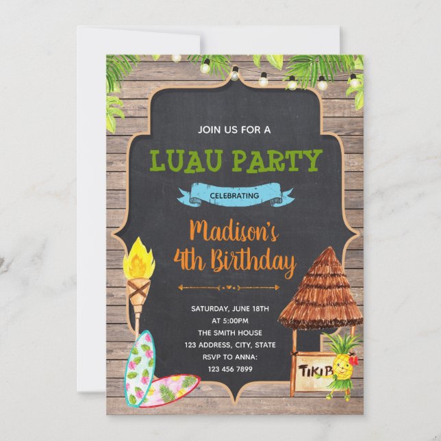 Tarjeta de ducha Aloha luau tropical de verano (Anverso)