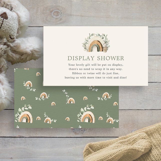 Tarjeta de ducha Boho Baby Display (Boho Sage Green Rainbow  Baby Display Shower Enclosure Card by Painted Paperie
)