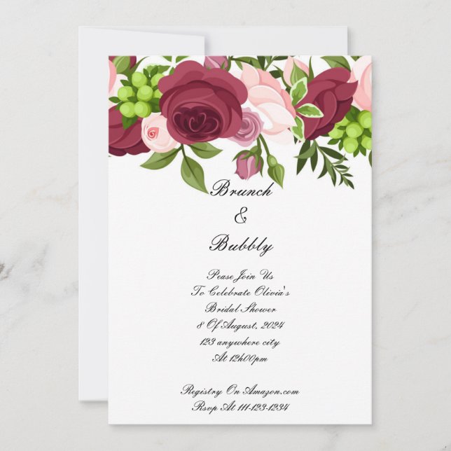 TARJETA DE DUCHA BRIDAL DE FLORES DE bonito (Anverso)