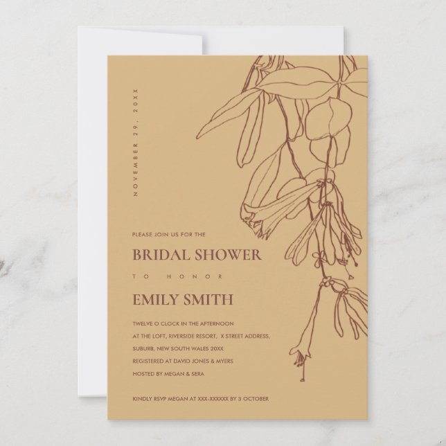 TARJETA DE DUCHA BRIDAL DE LA LÍNEA AMARILLA OCRE  (Anverso)