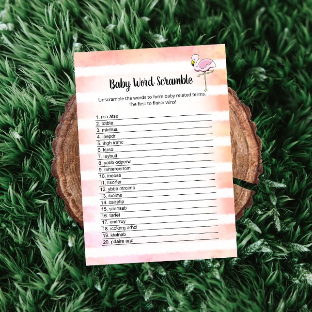 Tarjeta de ducha Coral Striped Flamingo Baby Words (Subido por el creador)