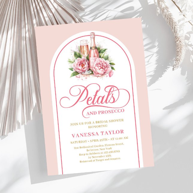 Tarjeta de ducha de acuarela con pétalos elegantes (Elegant petals and prosecco watercolor shower card)