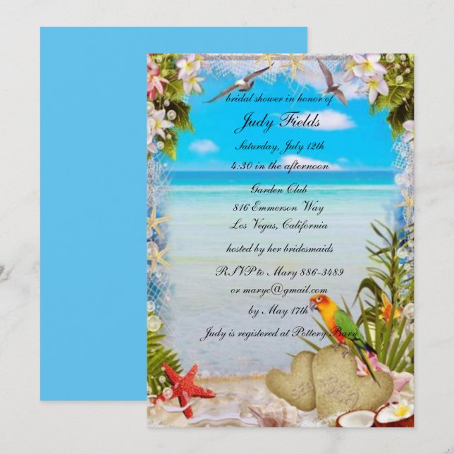 Tarjeta de ducha de Boda de flores de playa tropic (Anverso / Reverso)