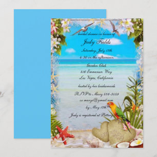 Tarjeta de ducha de Boda de flores de playa tropic