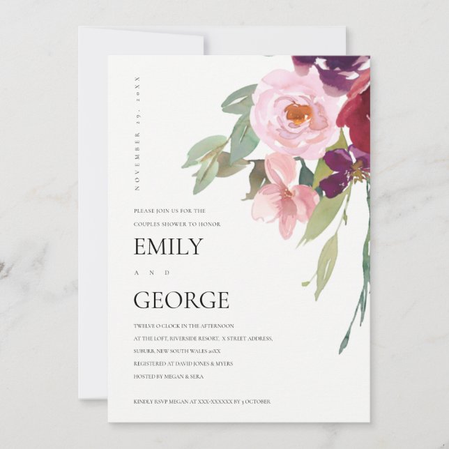 TARJETA DE DUCHA DE LA PAREJA FLORAL DE Rubor MARS (Anverso)