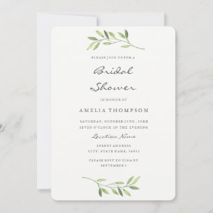 Tarjeta de ducha de novia Boho Green Leaf Watercol