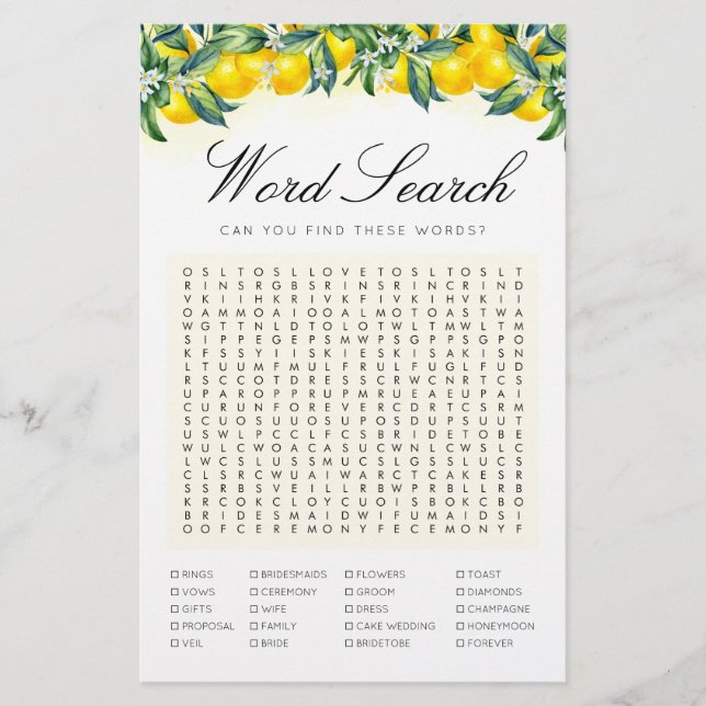Tarjeta de ducha de novia de juego de limón de bús (Anverso)