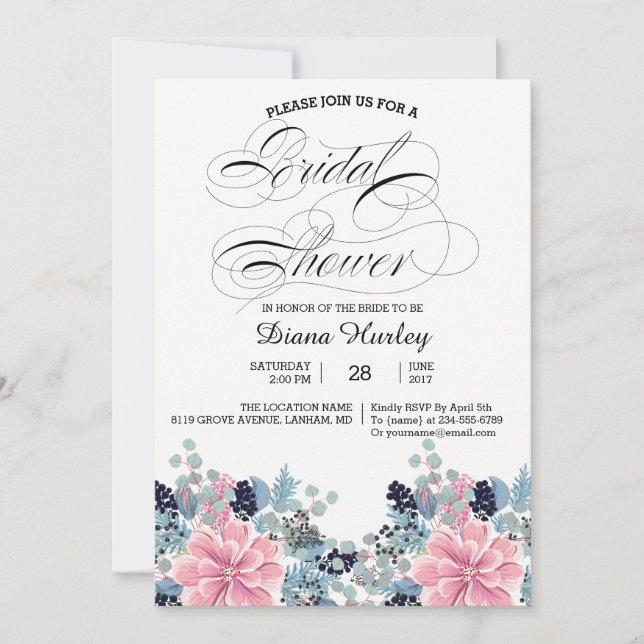Tarjeta de ducha de novia floral (Anverso)