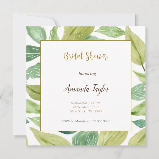 Tarjeta de ducha de novia floral caligrafía Minima (Anverso)