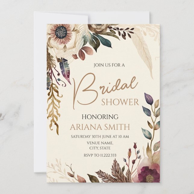 Tarjeta de ducha de novia floral de personalizable (Anverso)