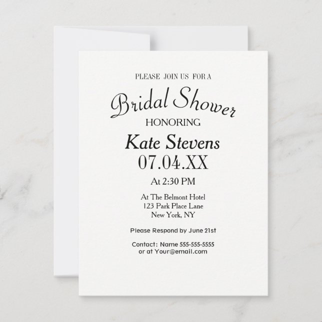 Tarjeta de ducha de novia llana (Anverso)