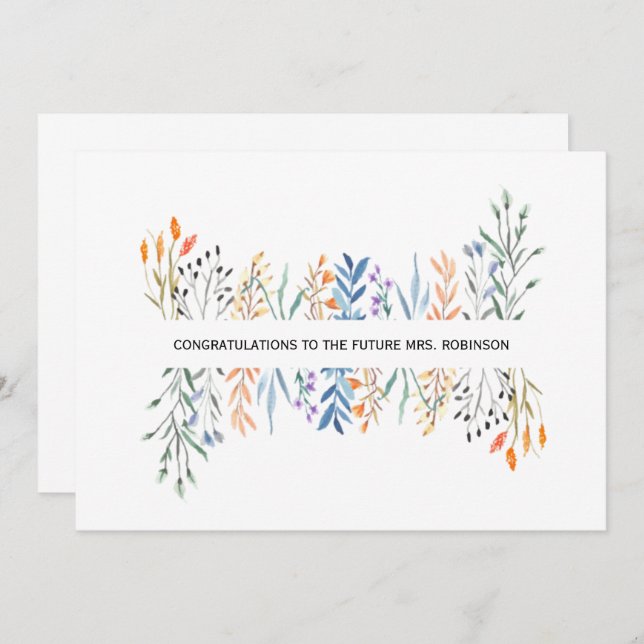 Tarjeta de ducha de novia personalizada floral (Anverso / Reverso)