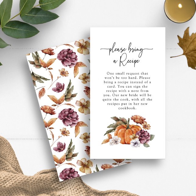 Tarjeta de ducha de novia Receta Fall (Bring a Recipe Enclosure Card Bridal Shower Fall In Love Pumpkins Floral by Painted Paperie)