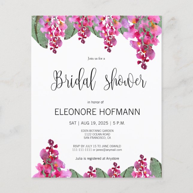 Tarjeta de ducha de novia Wisteria Rosada de Presu (Anverso)