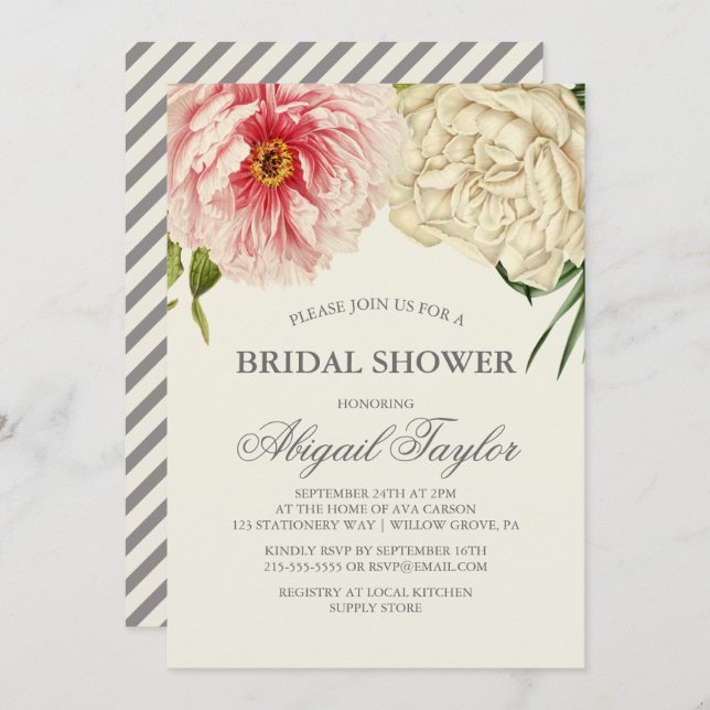 Tarjeta de ducha para novias en inglés Blooms (Anverso / Reverso)