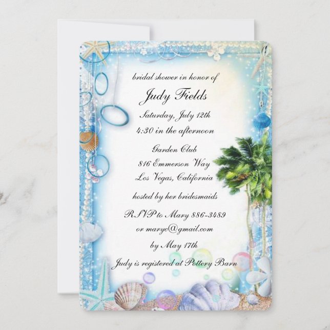 Tarjeta de ducha para novias Tropical Beach Seashe (Anverso)