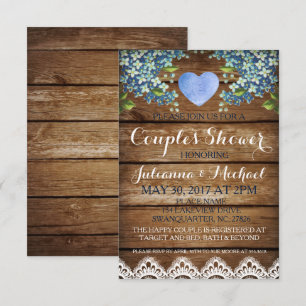 Tarjeta de ducha Rustic Blue Hydrangea & Lace Coup