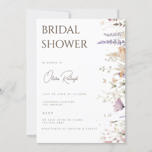 Tarjeta de ducha simple Boho Wildflower White Brid