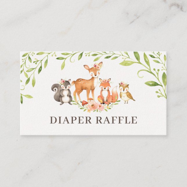 Tarjeta de ducha Woodland Diaper Raffle (Anverso)