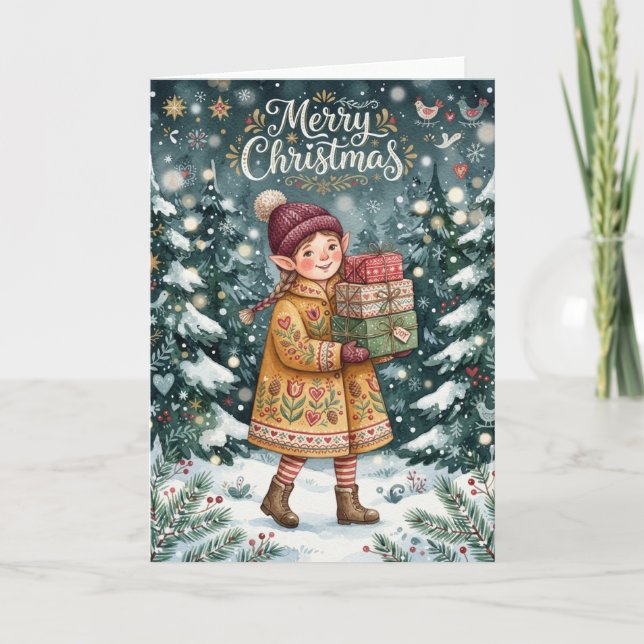 Tarjeta de duende de Feliz Navidad (Anverso)