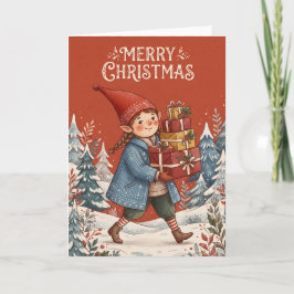Tarjeta de duende de Navidad alegre