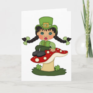 Tarjeta de duende del día de San Patricio en blanc