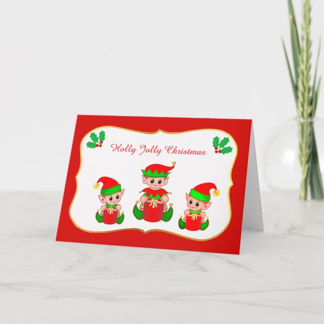 Tarjeta de duendes de Navidad lindos (Anverso)