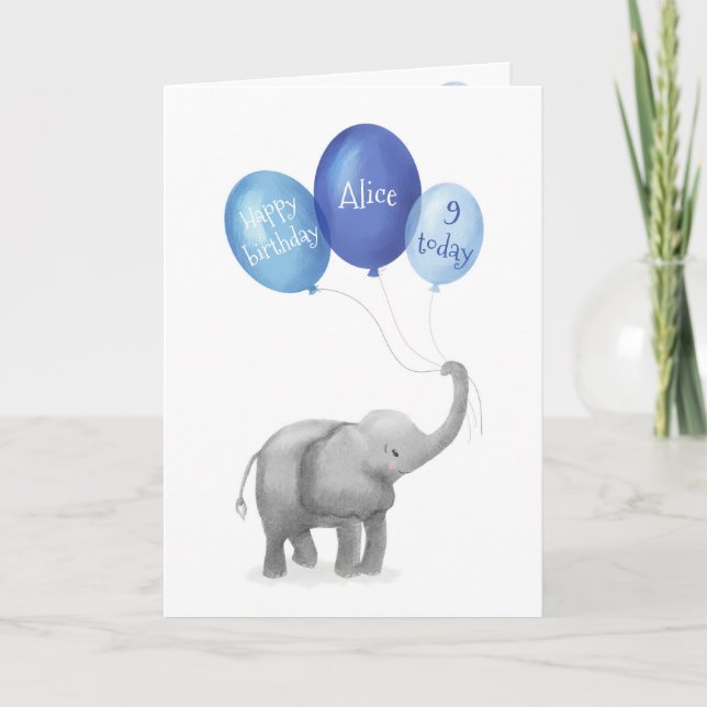 Tarjeta de edad de bebé elefante lindo (bliue) (Anverso)