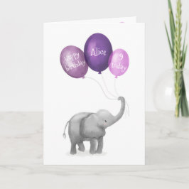 Tarjeta de edad de bebe elefante lindo (púrpura)