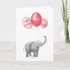 Tarjeta de edad de bebe elefante lindo (rosa)