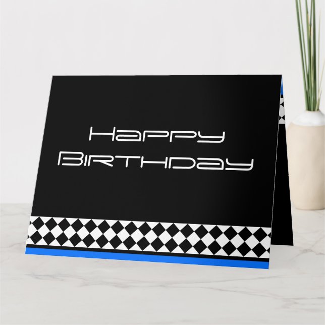 Tarjeta de edad de cumpleaños azul blanco negro (Anverso)