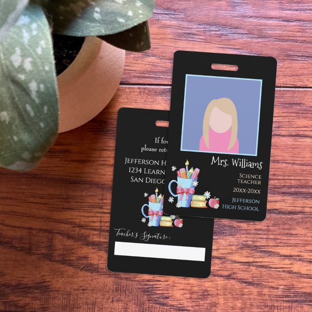 Tarjeta de educador de foto vertical negra (Black vertical educator photo ID badge )