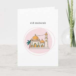 Tarjeta de Eid Mubarak   Arte de línea de mezquita