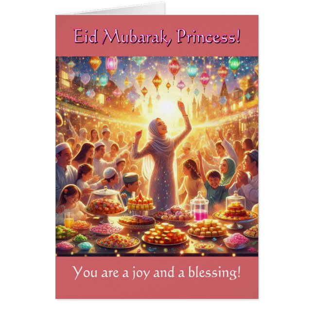 Tarjeta de Eid para Chicas - Princesa Eid Mubarak (Frente)