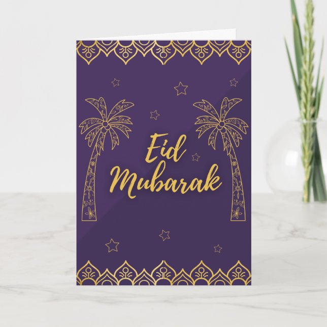 Tarjeta de Eid Púrpura Tradicional personalizado C (Anverso)