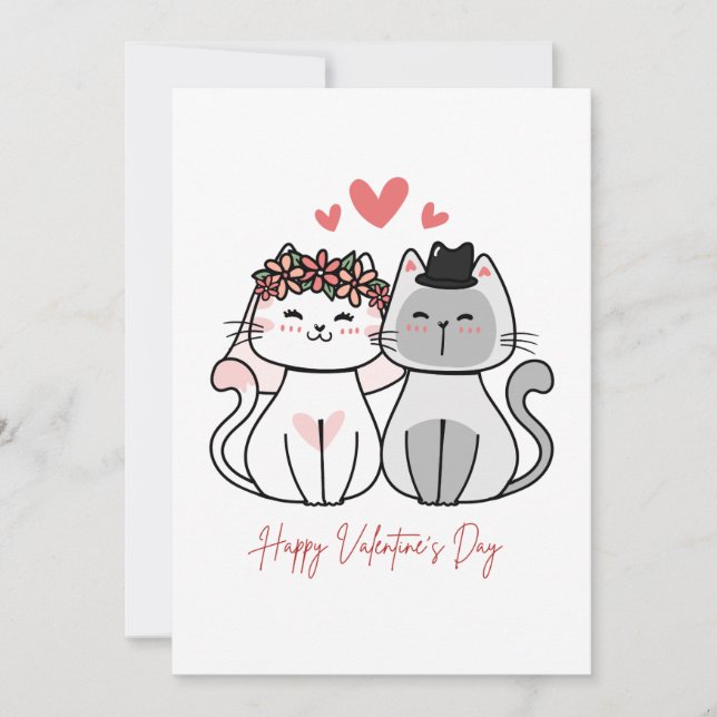 Tarjeta de El día de San Valentín Adorable Cat Cou (Anverso)