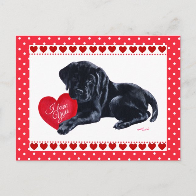 Tarjeta de El día de San Valentín Black Lab Puppy (Anverso)